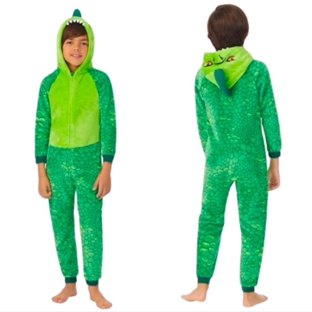 Saint Eve Dino Green Dinosaur Youth Kids One Piece Blanket Sleeper Size 7-8 - Picture 11 of 12